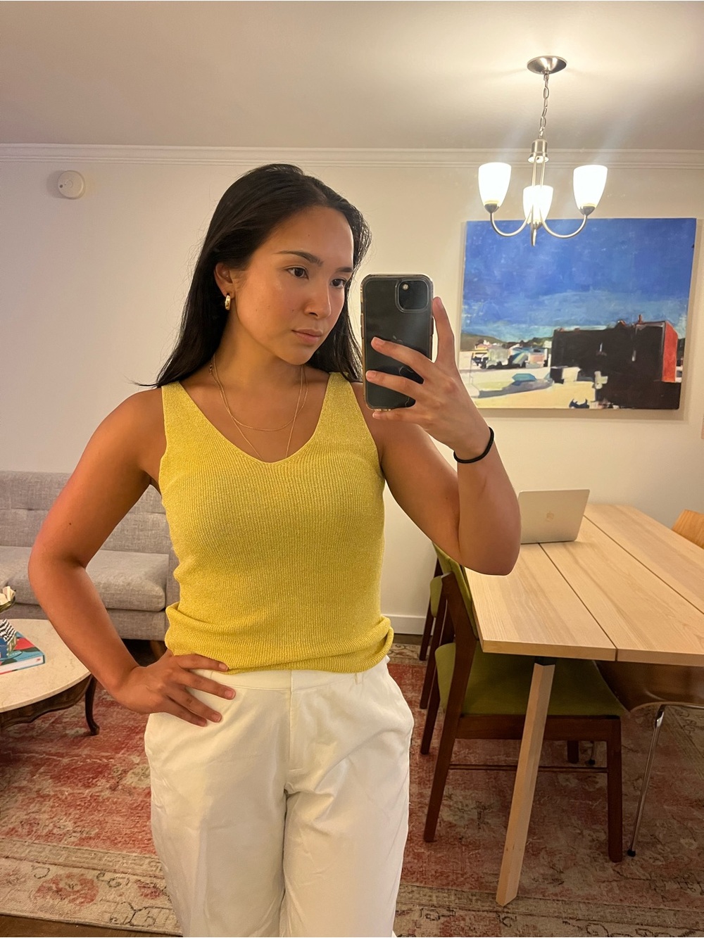 Yellow Knit V-Neck Tank Top - Women